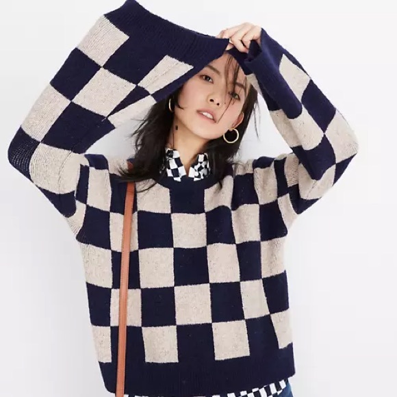 Madewell Cardiff Checkerboard Crewneck Sweater - Picture 1 of 6